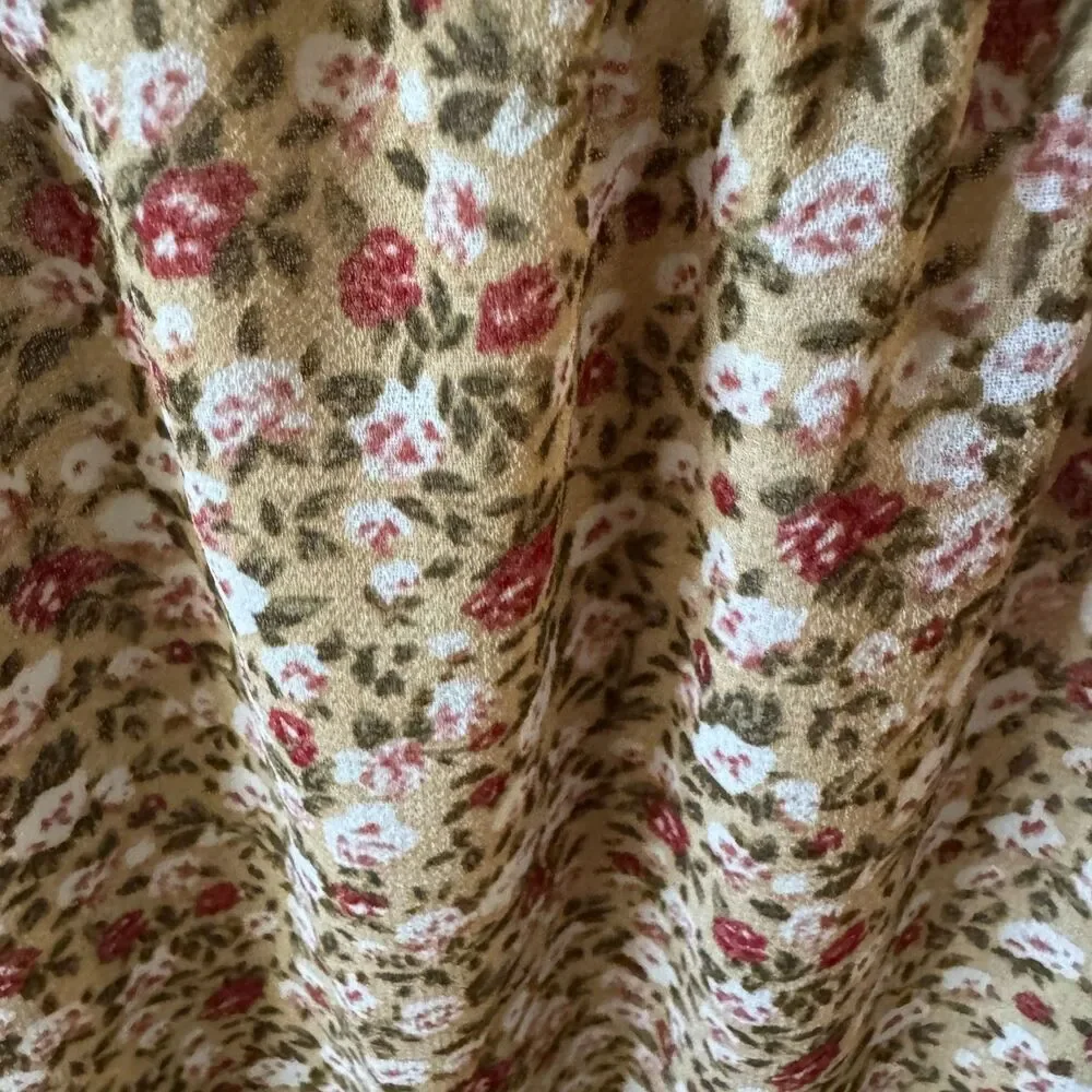 Tiered Womens Floral Skirt Large Cottagecore Fairy Lined Elastic Waist Brown